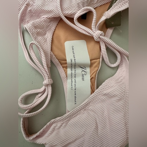 J.Crew Ribbed Curved-Waist Cheeky String Bikini Swim Bottom in Pale Pink Medium - Picture 5 of 7